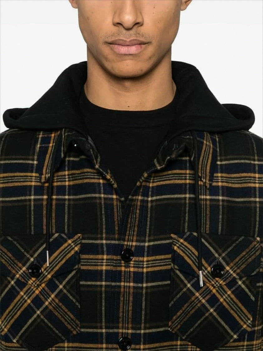 Celine Hooded Plaid Casual Jacket With Button Detail