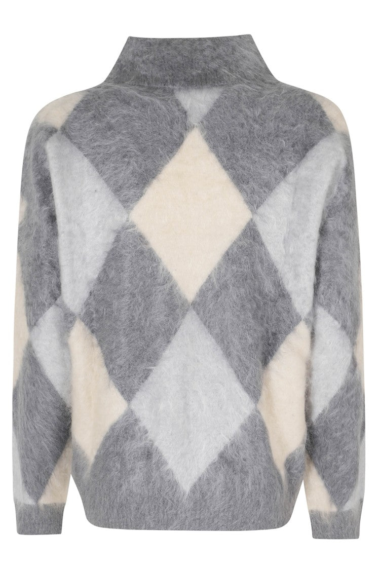 Seventy Gray Intarsia Rombi Diamond-Pattern Cashmere Polo Sweater
