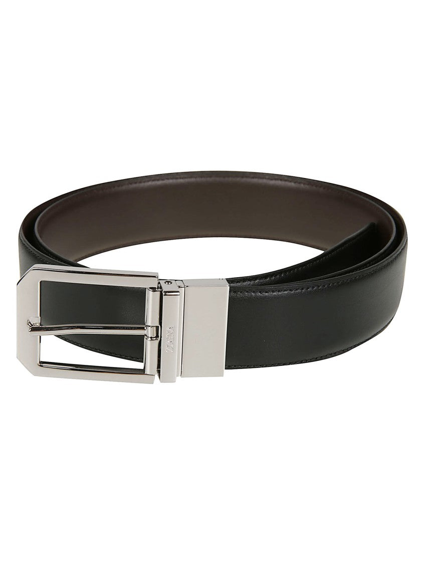 Zegna Reversible Bovine Leather Belt With Polished Metal Buckle