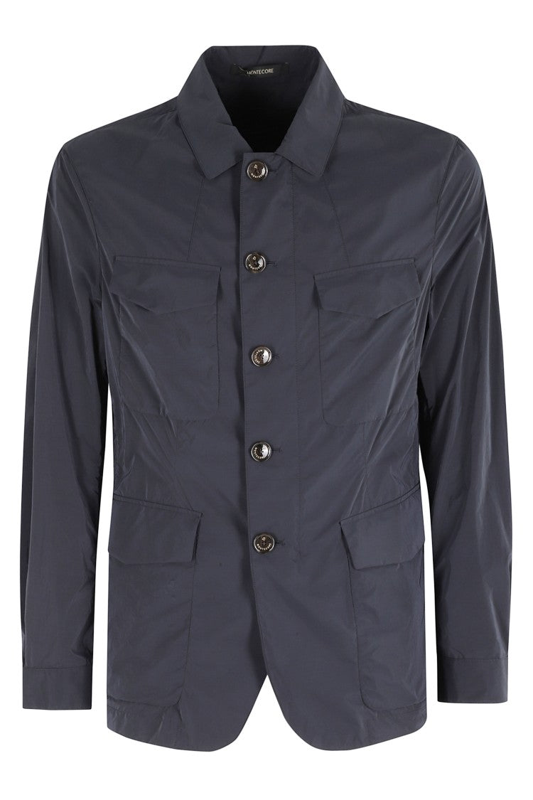 Montecore Blue Nylon Light Cropped Shoulders-Insignia Polyamide Jacket