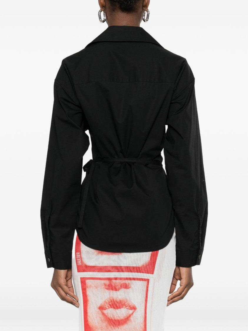 Diesel Black Tonal Logo Tie Collared Top