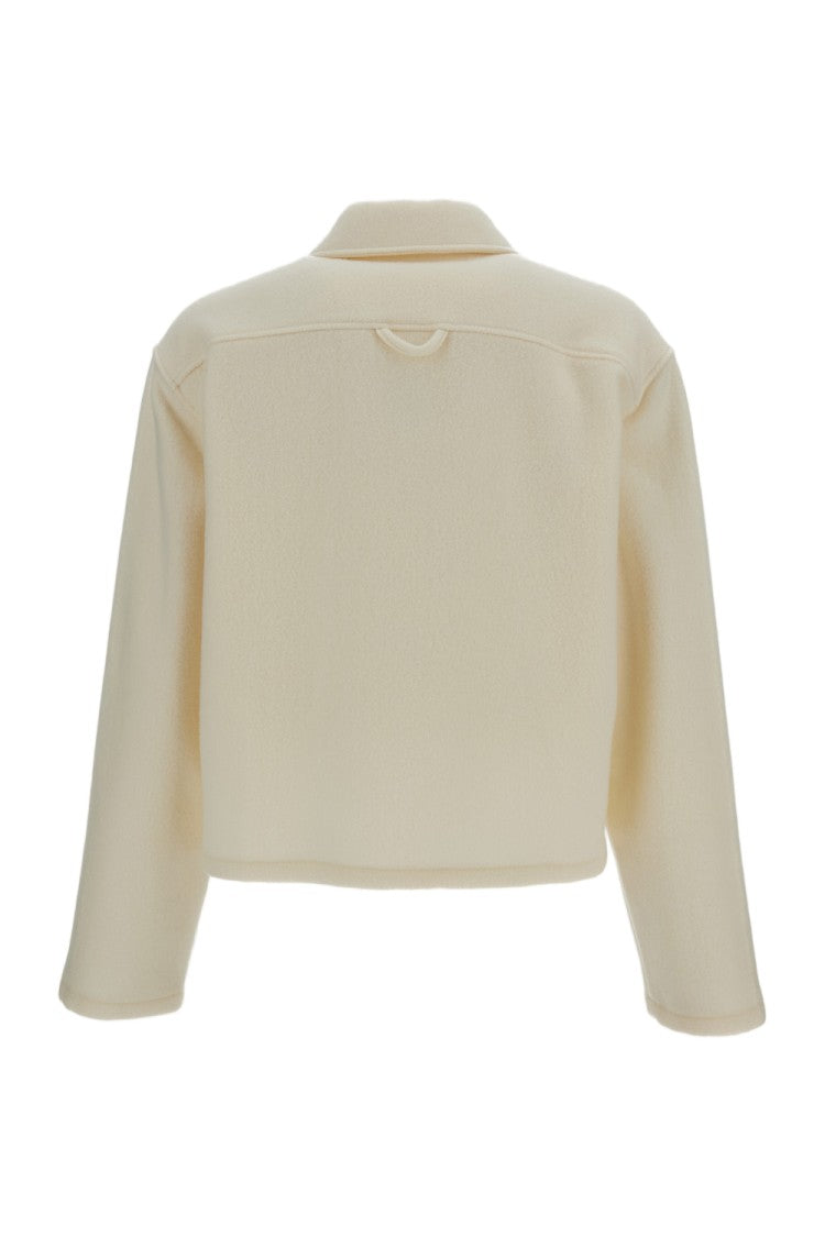 Rier Cream Wool Fleece Cropped Polo Shirt