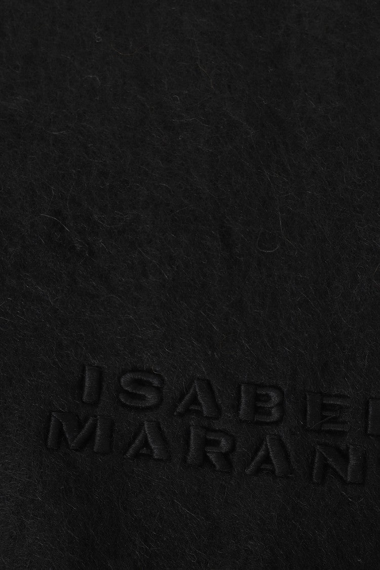 Isabel Marant Fringed Black Scarf With Embossed Logo Detail