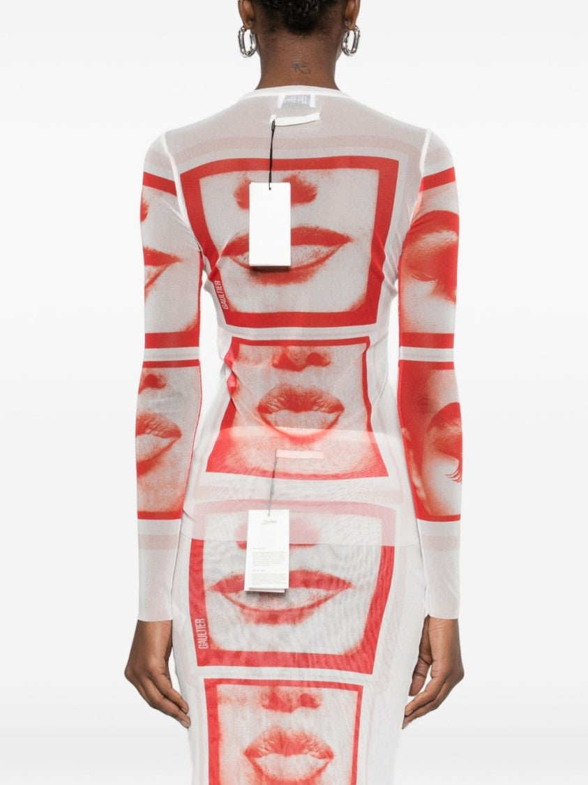 Jean Paul Gaultier Sheer Long-Sleeve Top With Bold Graphic Prints