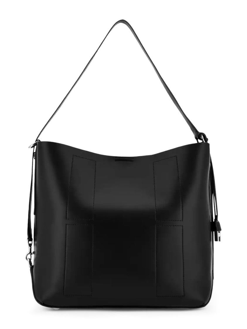 Hogan Black Leather Tote Bag With Design