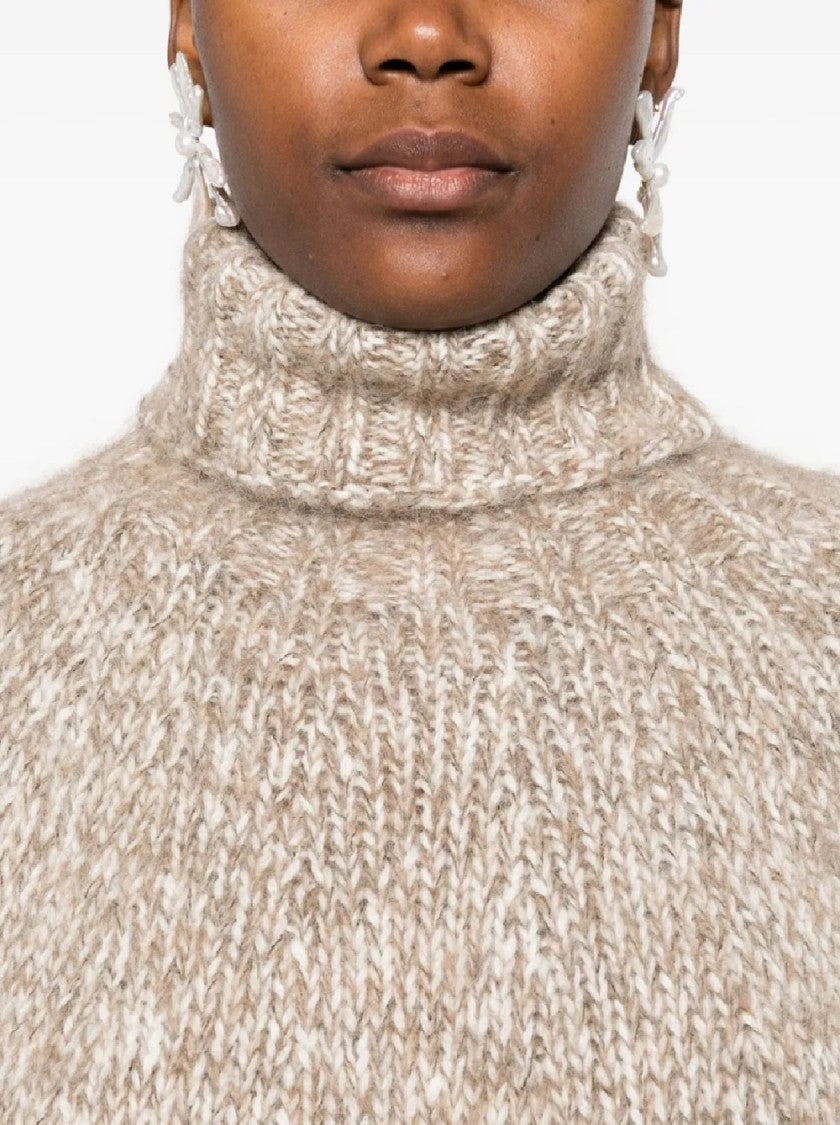 P.A.R.O.S.H. High Turtleneck Knit Sweater With Ribbed Hem And Cuffs