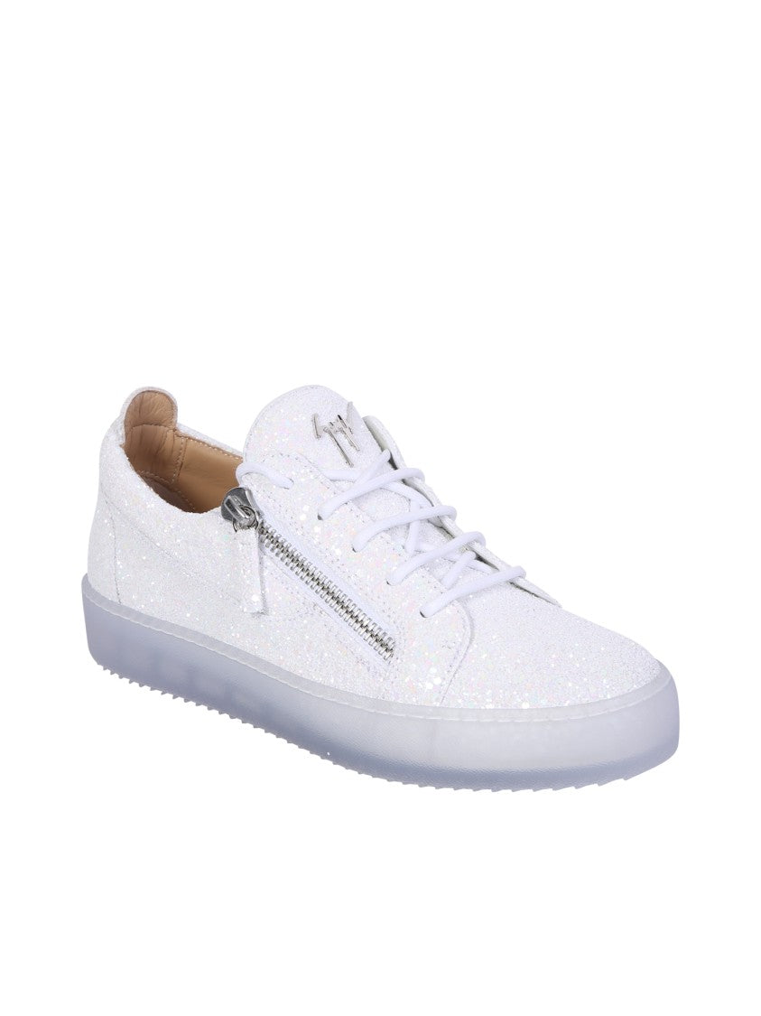 Giuseppe Zanotti White Lace-Up Sneakers With Zipper Details