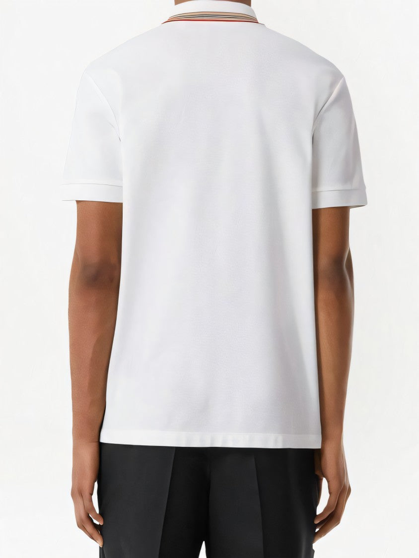 Burberry Classic White Polo Shirt With Multicolored Stripe Collar