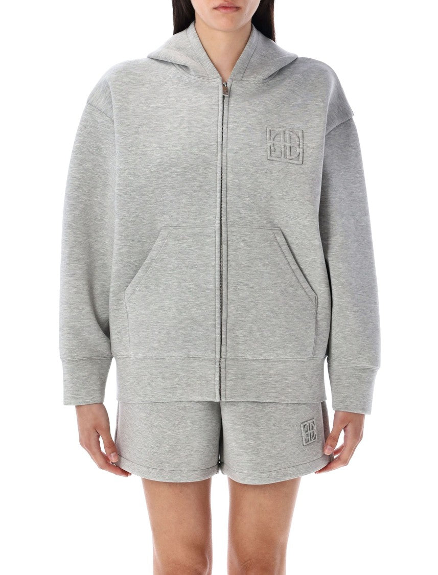 Anine Bing Fitted Hem Zip-Up Hoodie With Monogram Detail
