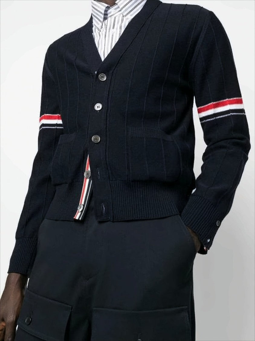 Thom Browne Classic V-Neck Cardigan With Striped Accents