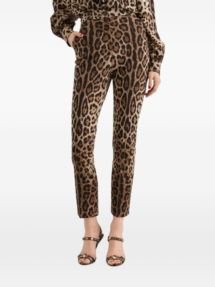Dolce & Gabbana Multicolor Slim-Fit Leopard Print Trousers