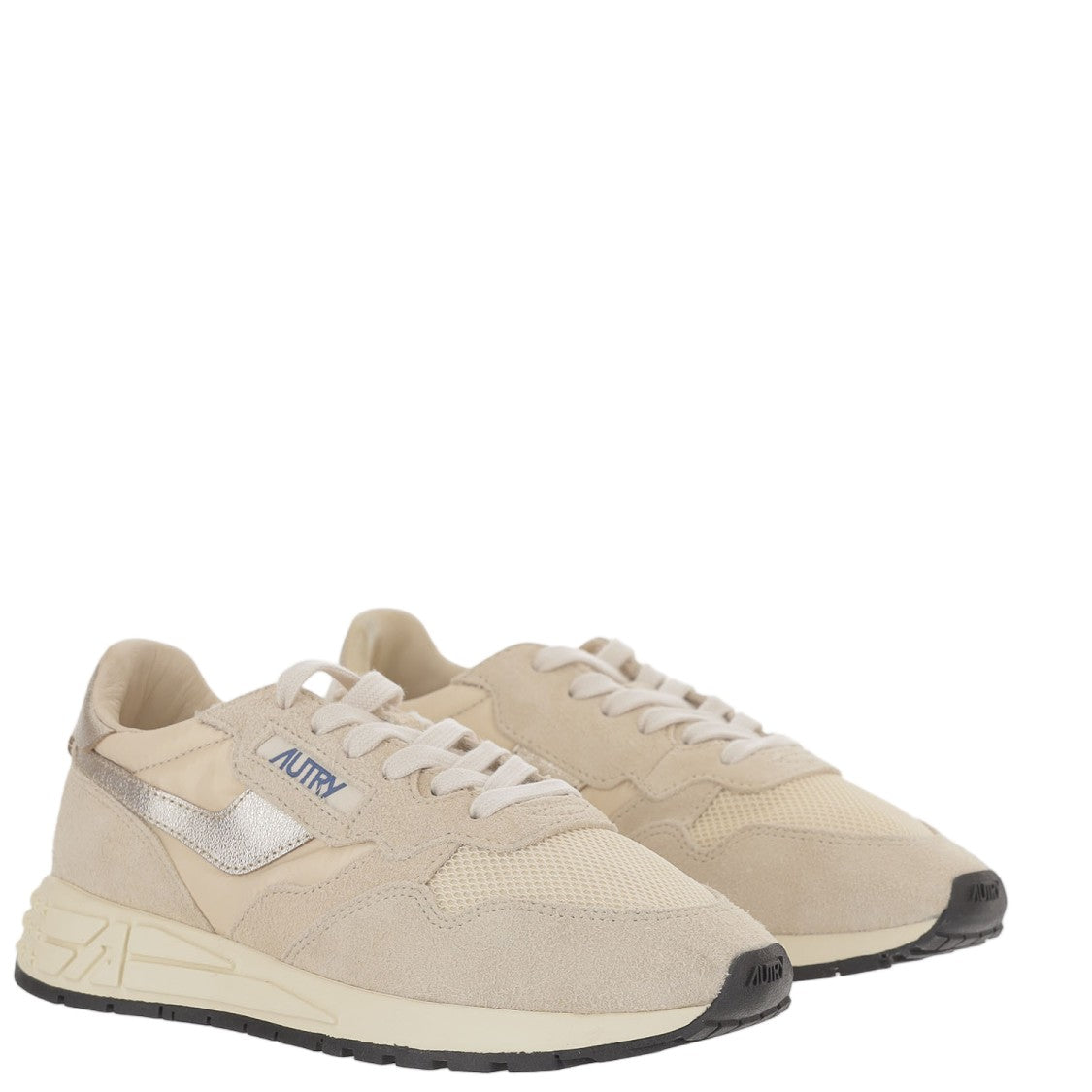 Autry Beige/Silver Padded Heel Running Sneakers