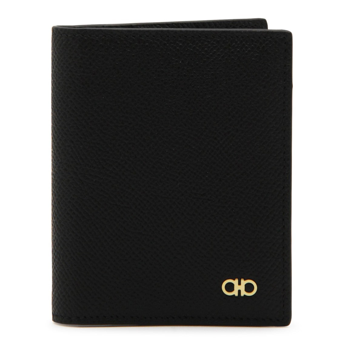 Ferragamo Textured Black Leather Card Holder With Gold Logo Detail