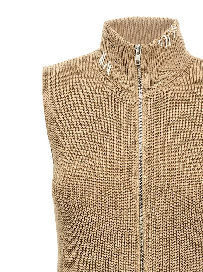 Mm6 By Maison Margiela Destroyed Cotton Knit Vest With High Neck