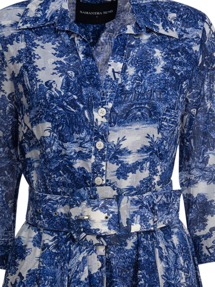 Samantha Sung Blue Toile Print Dress