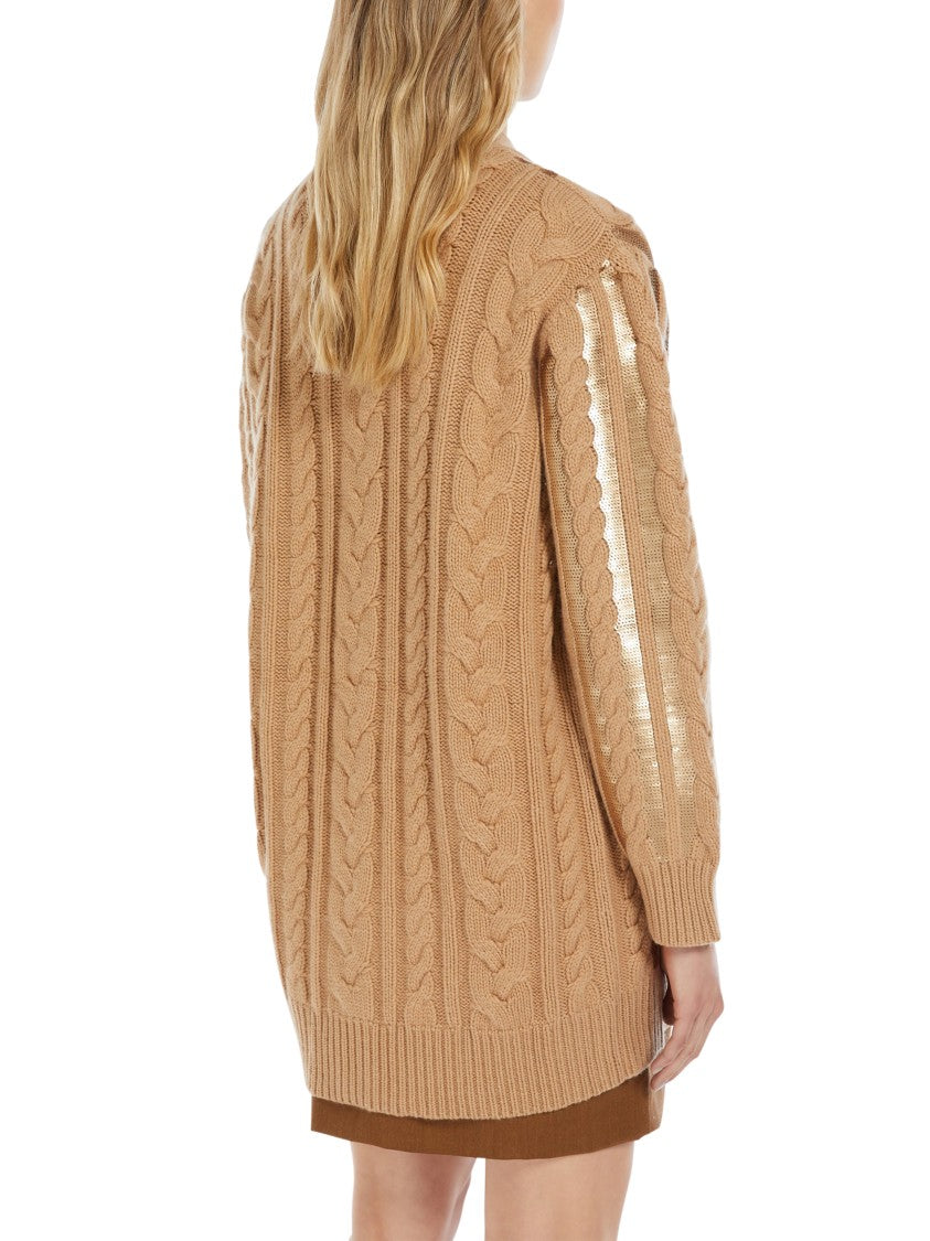 Max Mara Textured Cable Knit Cardigan With Metallic Accents