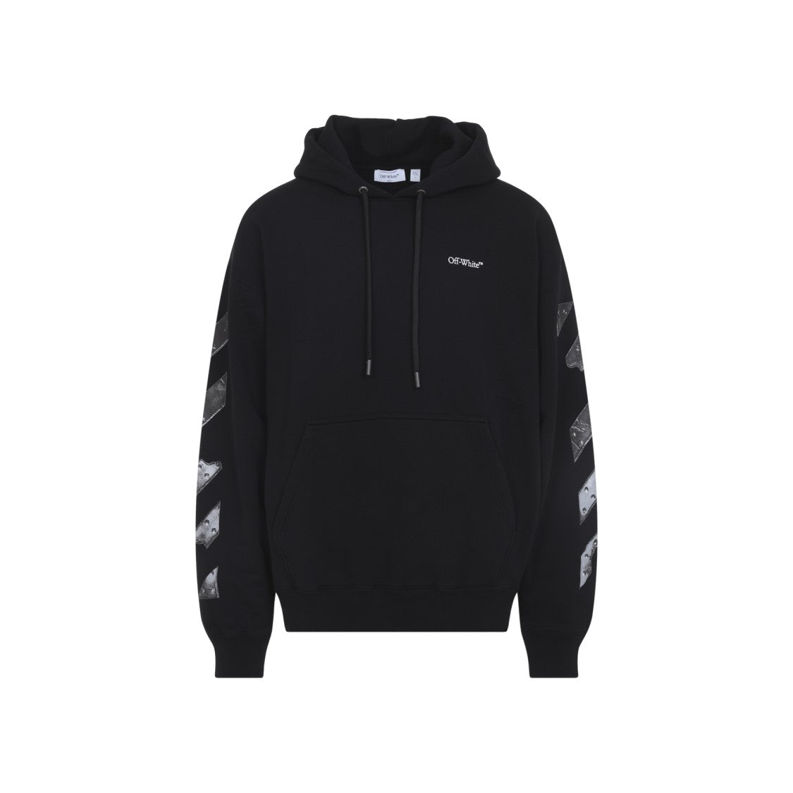 Off-White Relaxed Black Hoodie With Diagonal Stripe Graphics