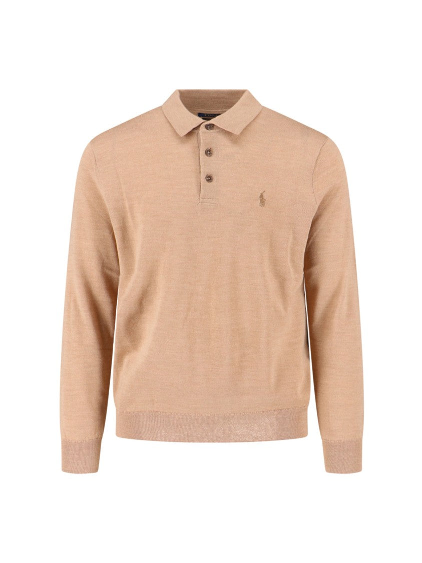Polo Ralph Lauren Wool Knit Shirt With Logo – Beige