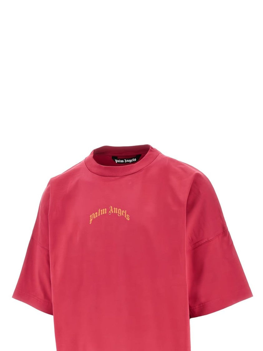 Palm Angels Fuchsia Crew Neck T-Shirt With Logo Detail