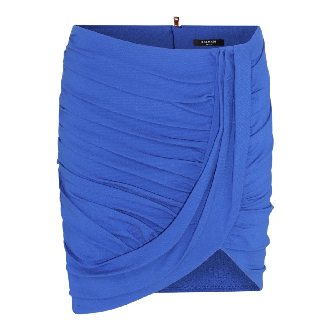 Balmain Asymmetrical Ruched Mini Skirt With Gold Zipper Detail