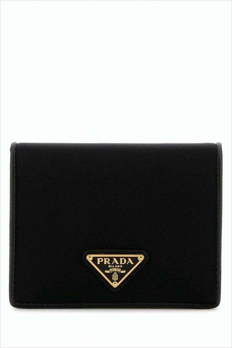 Prada Compact Nylon Wallet With Leather Lining And Triangular Logo