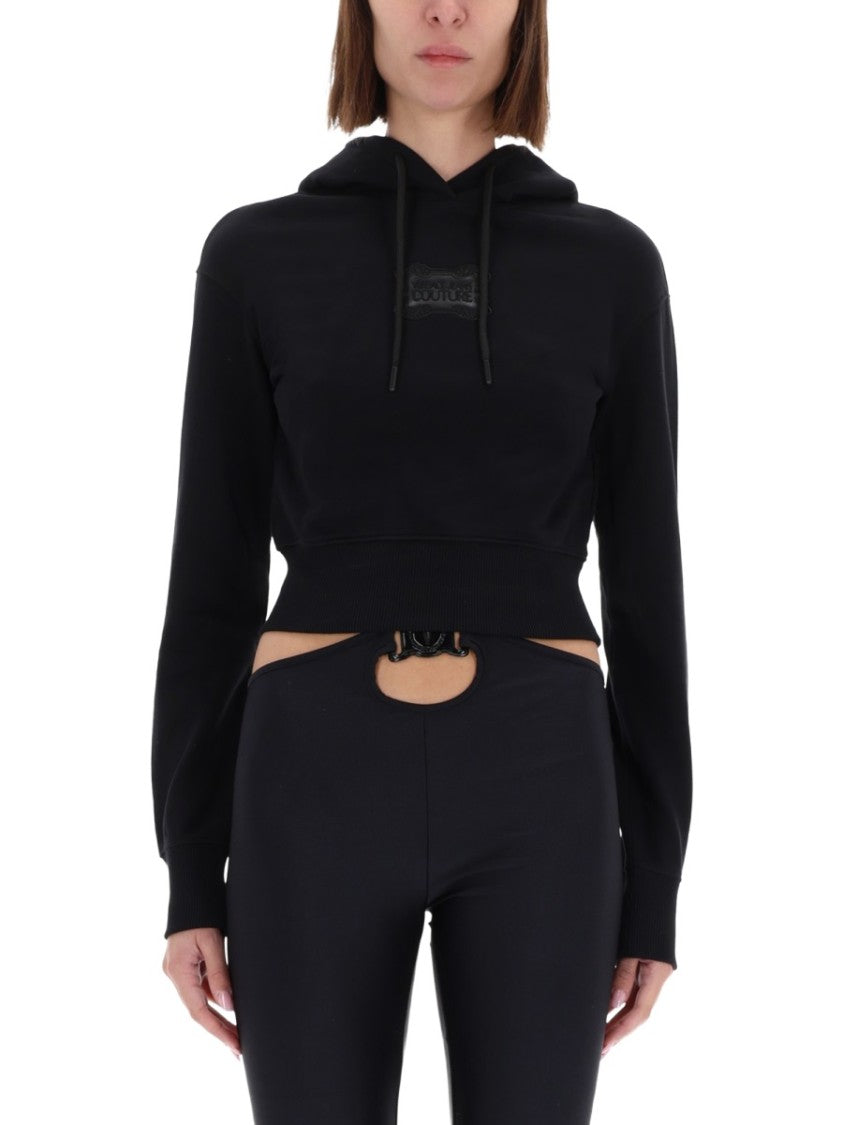 Versace Jeans Couture Black Cropped Hooded Sweatshirt