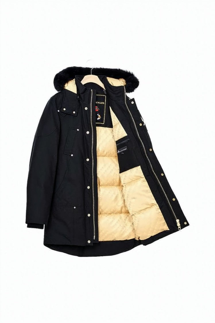 Moose Knuckles Black Padded Jacket With Beige Quilted Lining