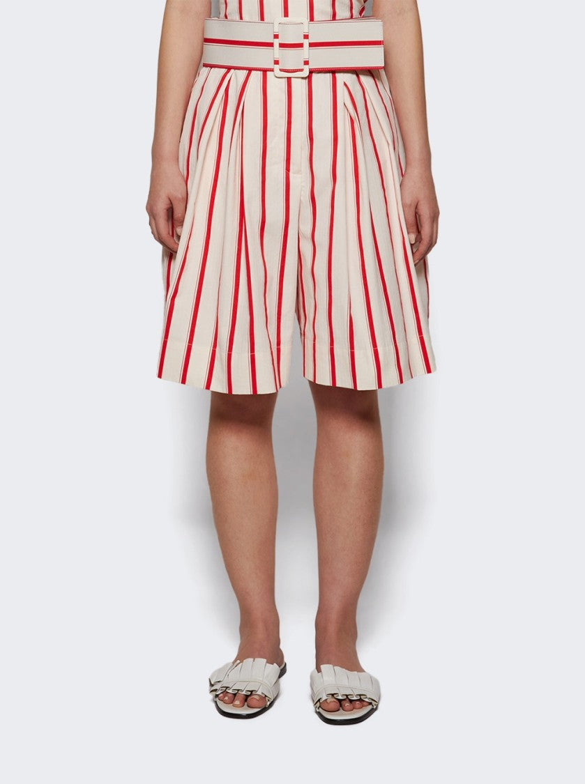Rosie Assoulin Belted Wide Shorts Red Stripe