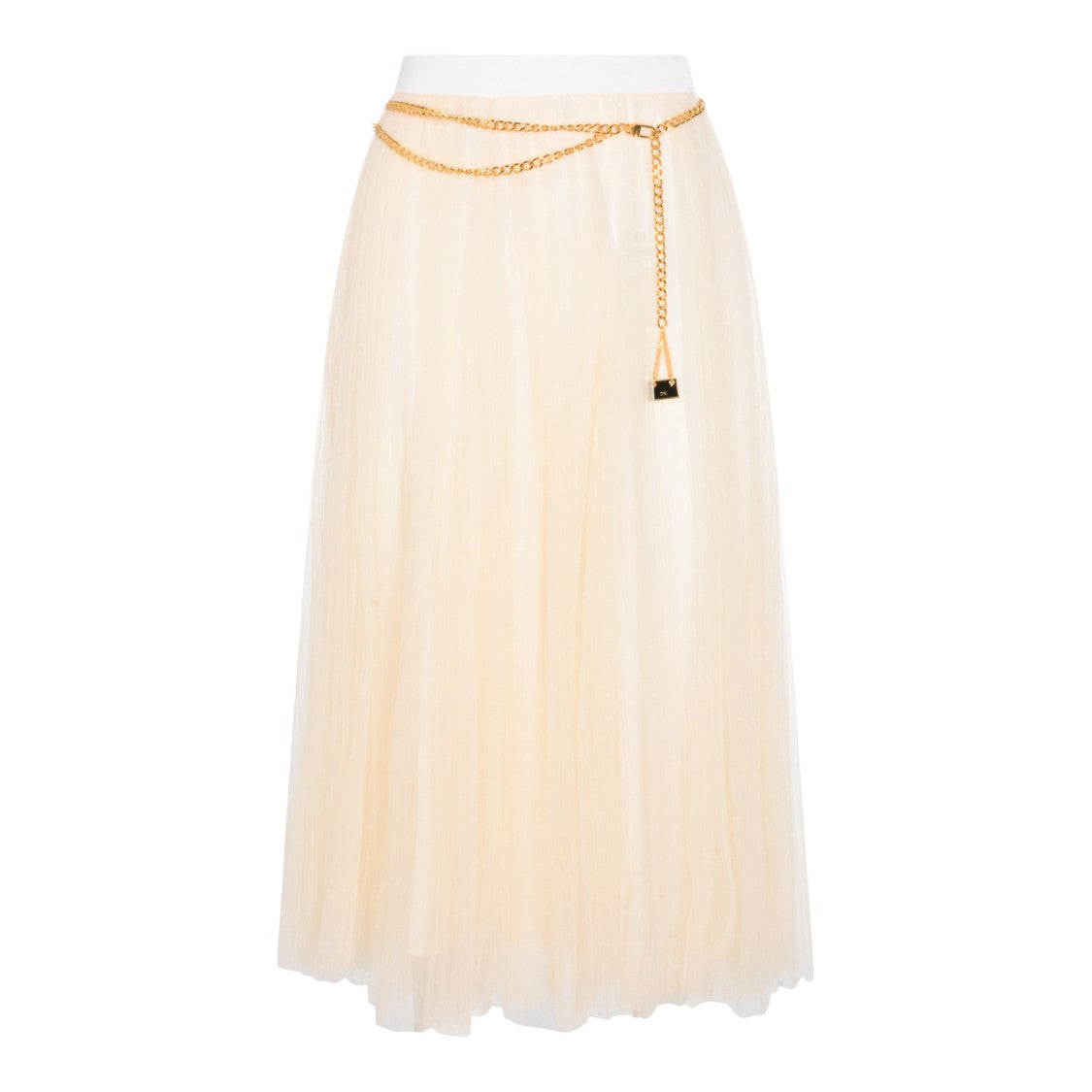 Elisabetta Franchi Cream Tulle Midi Skirt With Gold-Tone Accents