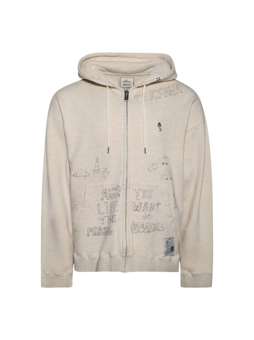 Maison Mihara Yasuhiro Distressed Zip Up Hoodie White