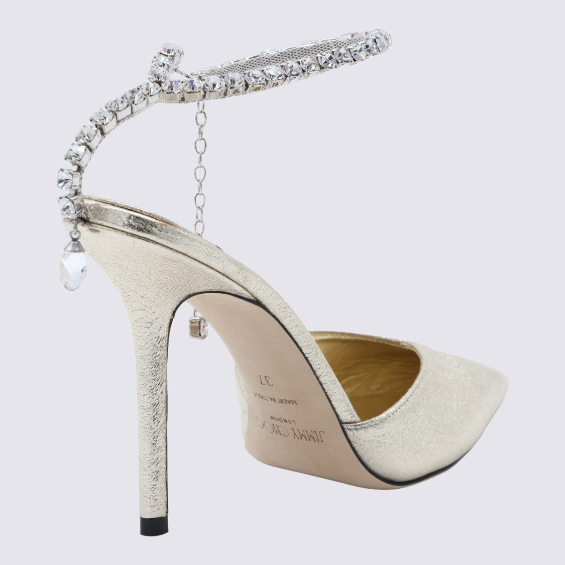 Jimmy Choo Pointed Toe High-Heeled Pumps With Rhinestone Ankle Strap