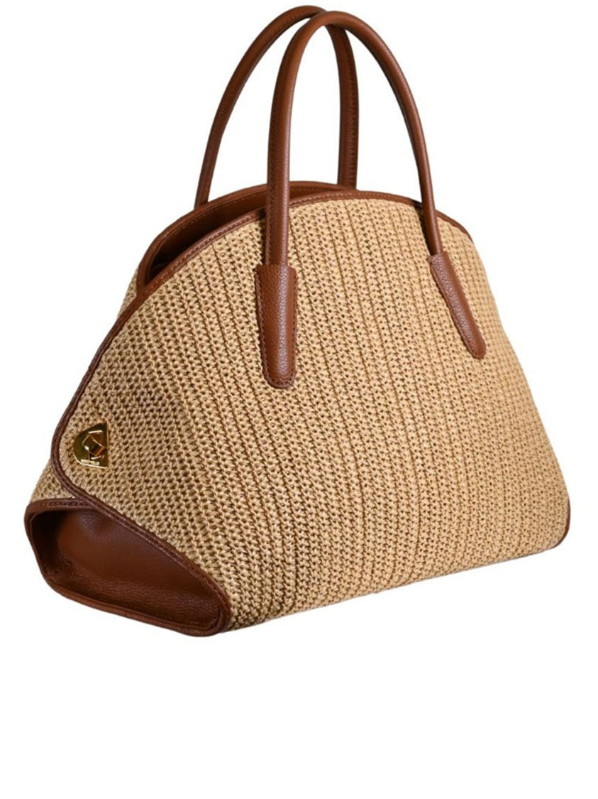 Coccinelle Tylde Straw Woven Straw Leather Handbag