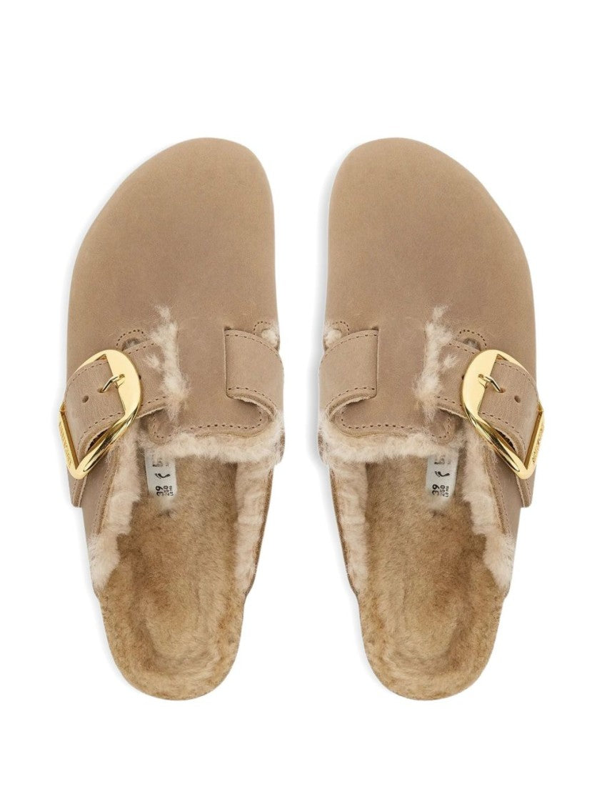 Birkenstock Gold-Tone Buckle Plush-Lined Slip-On Sandals