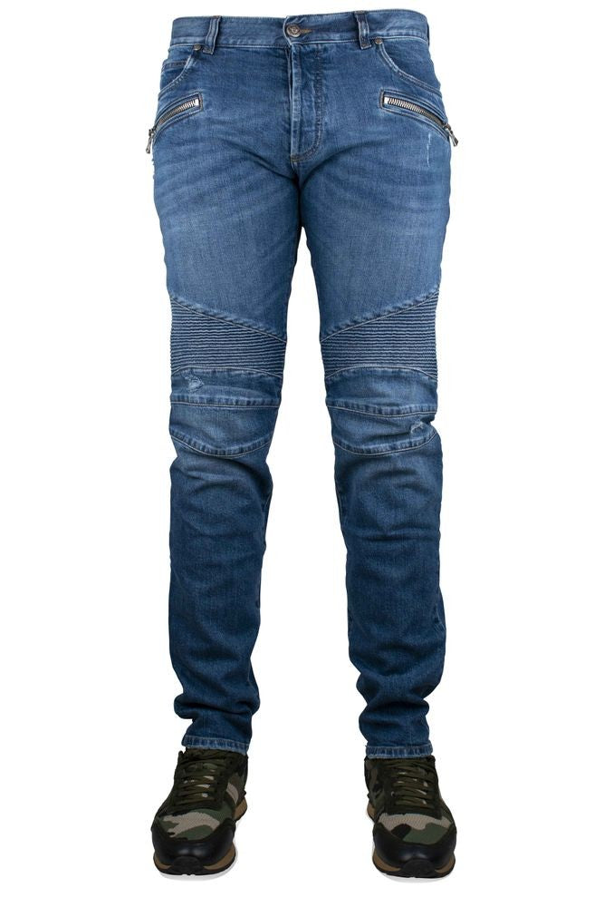 Balmain Tapered Distressed Blue Jeans