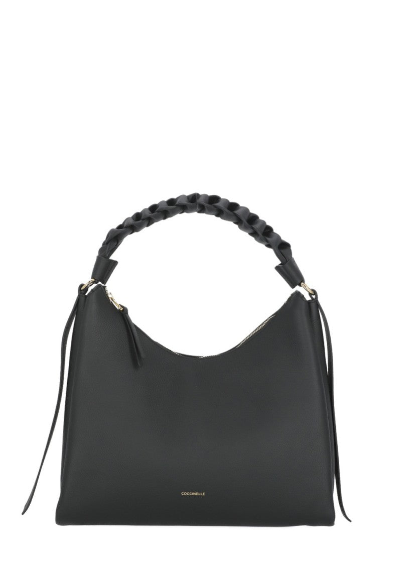 Coccinelle Double Compartment Handbag With Woven Handle And Metallic Logo