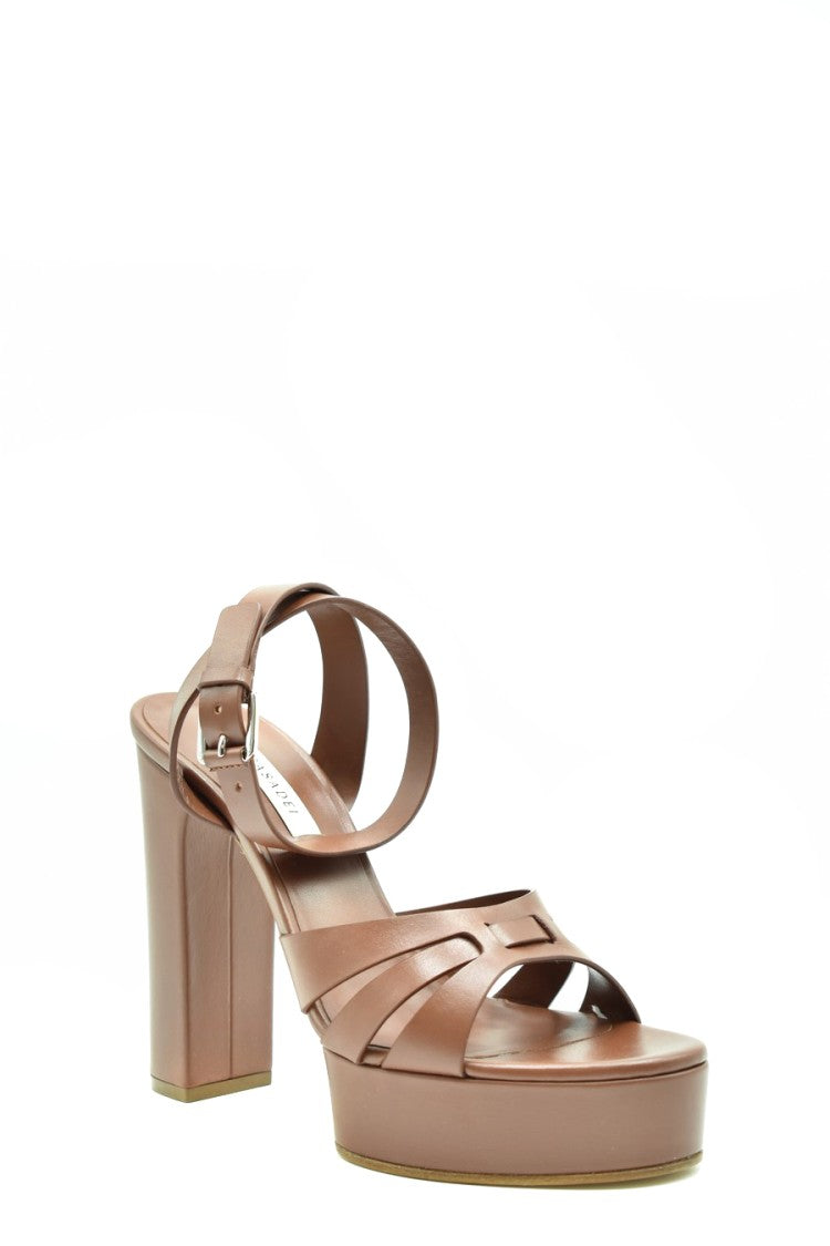 Casadei Brown Leather Buckle-Strap Sandal