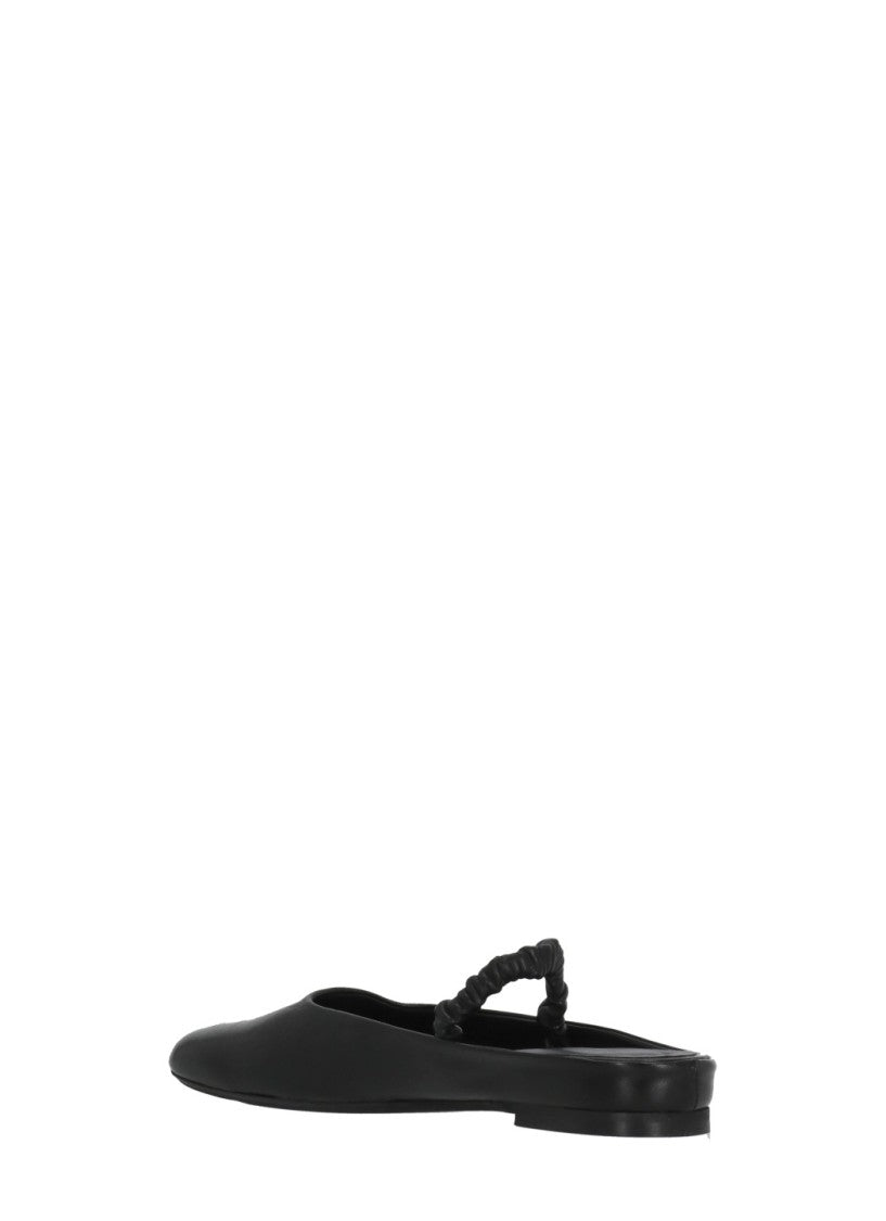 Poeve Black Squared Toe Elastic Slingback Mules
