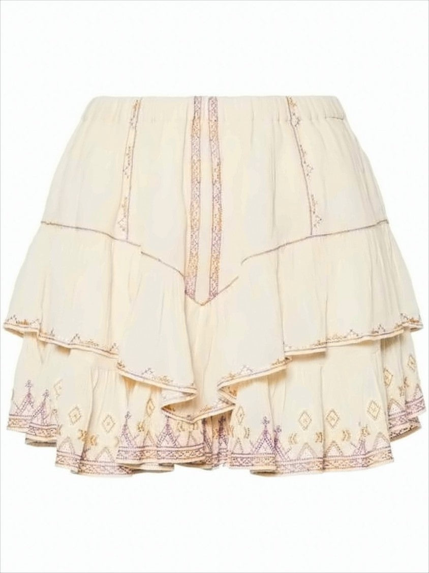 Isabel Marant Ruffled Layered Shorts With Delicate Embroidery