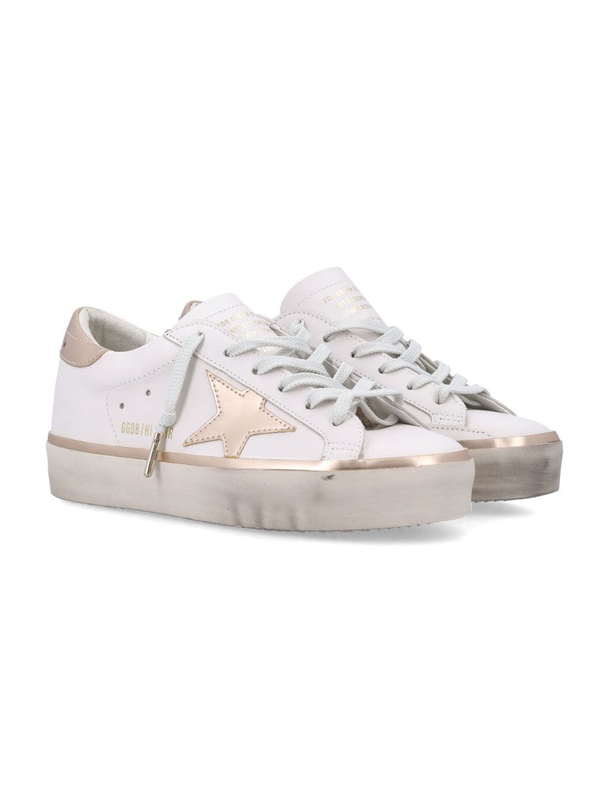 Golden Goose Hi Star White Leather Sneakers With Metallic Accents