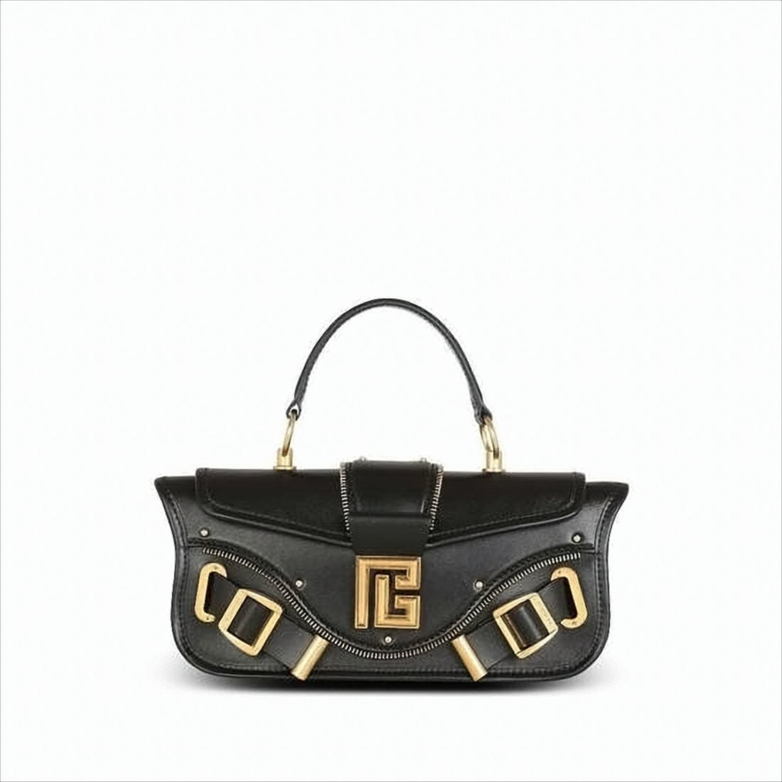 Balmain Structured Black Cowhide Leather Shoulder Bag