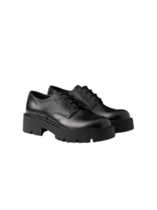 Prada Lace-Up Black Leather Dress Shoes With Rugged Sole