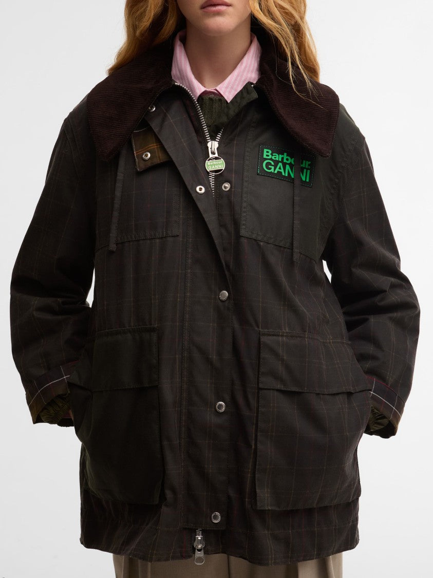 Barbour X Ganni Green Corduroy Collar Waterproof Jacket
