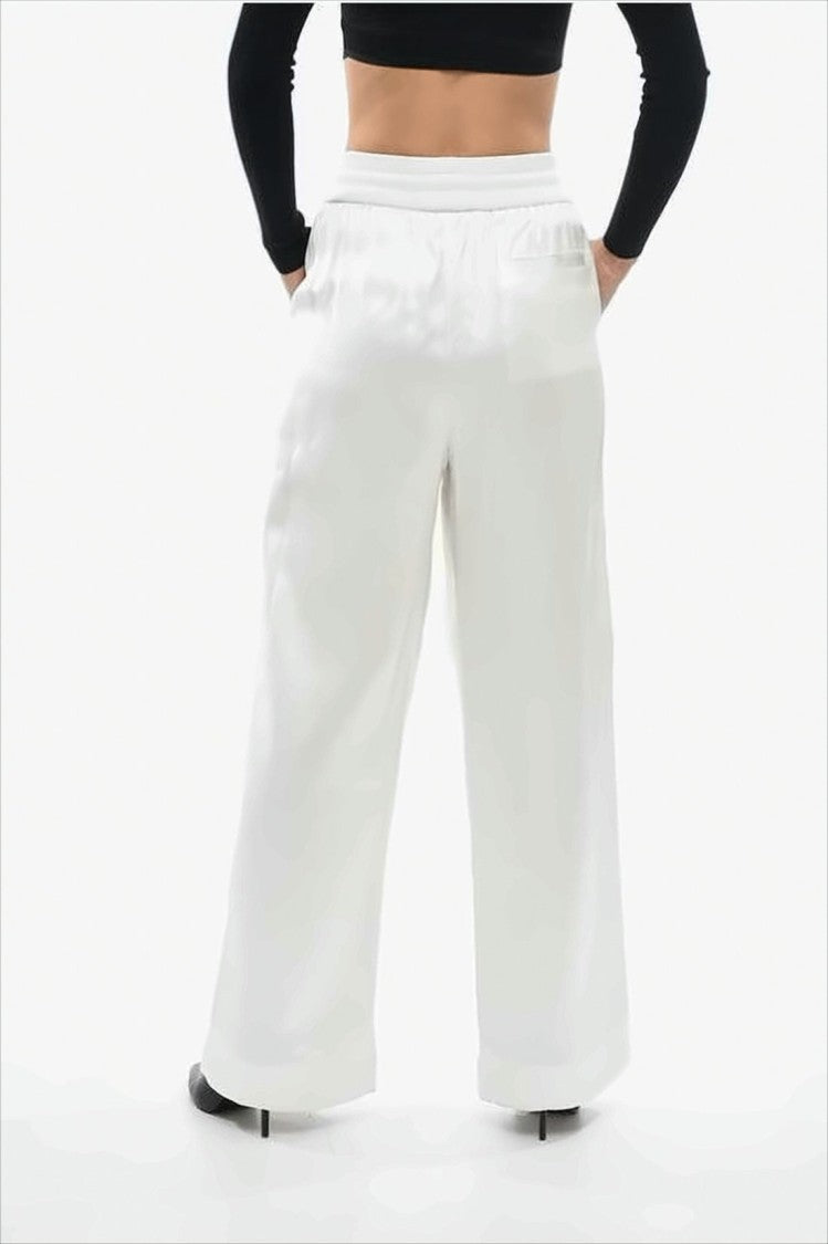 Off-White Wide-Leg Relaxed Fit Pants With Drawstring Waist