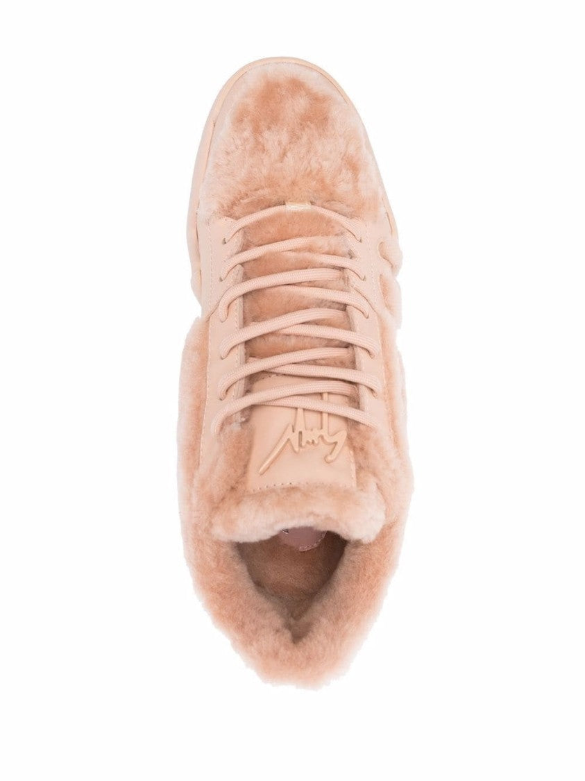 Giuseppe Zanotti Plush Fur And Leather Trainers With Rubber Sole