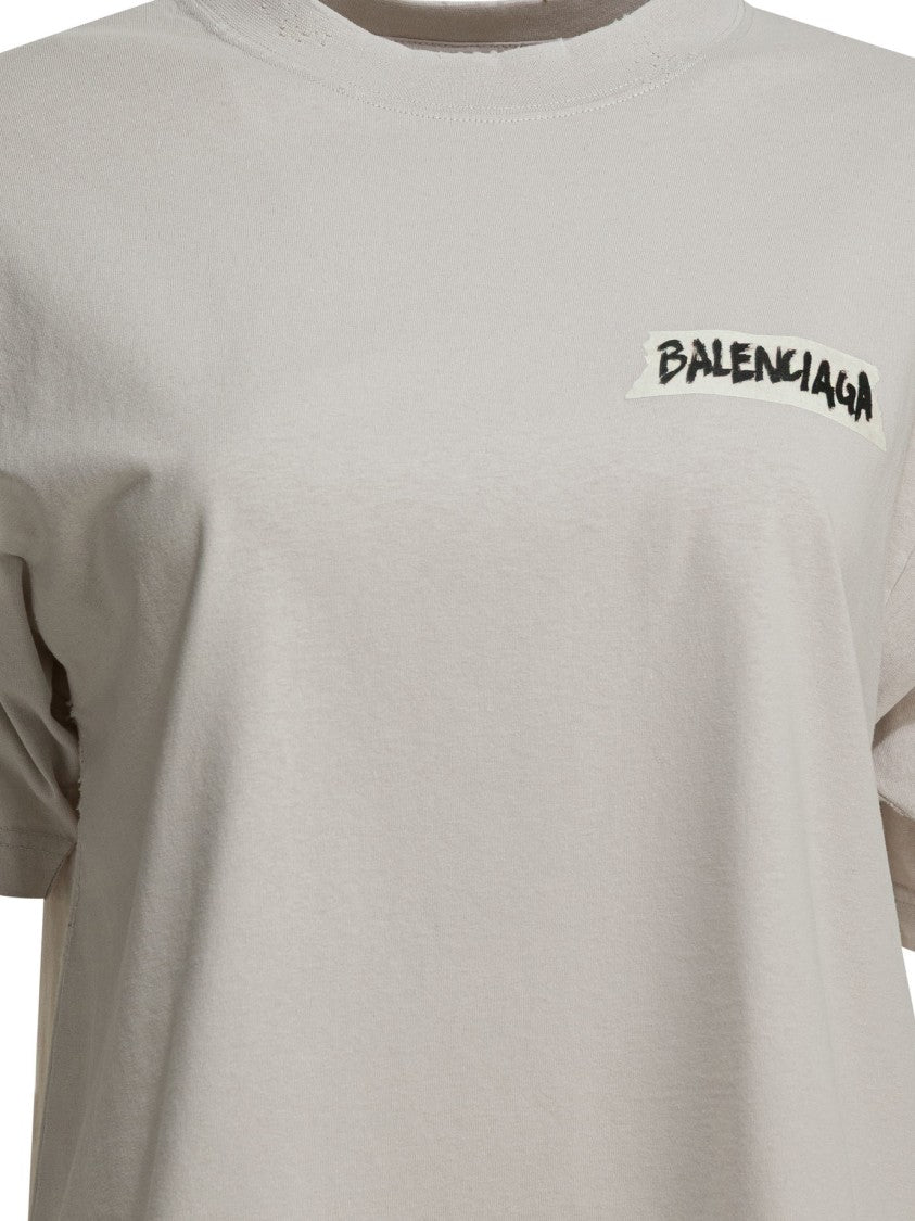 Balenciaga Masking Tape Motif T-Shirt With Ribbed Neckline