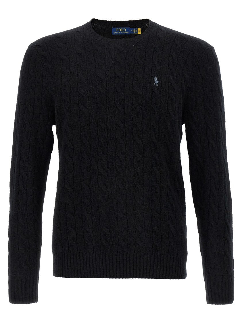 Polo Ralph Lauren Cashmere Blend Braided Sweater With Crew Neck And Embroidered Logo