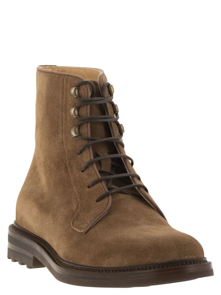 Brunello Cucinelli Brown Suede Lace-Up Boot