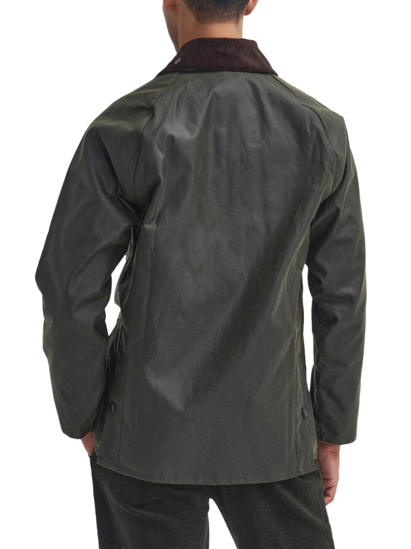 Barbour Waxed Cotton Jacket With Dark Brown Corduroy Collar
