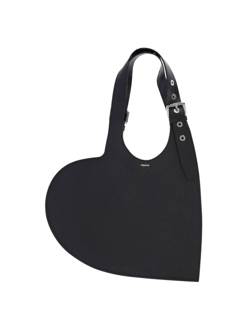 Coperni Heart-Shaped Black Calf Leather Tote With Adjustable Handle