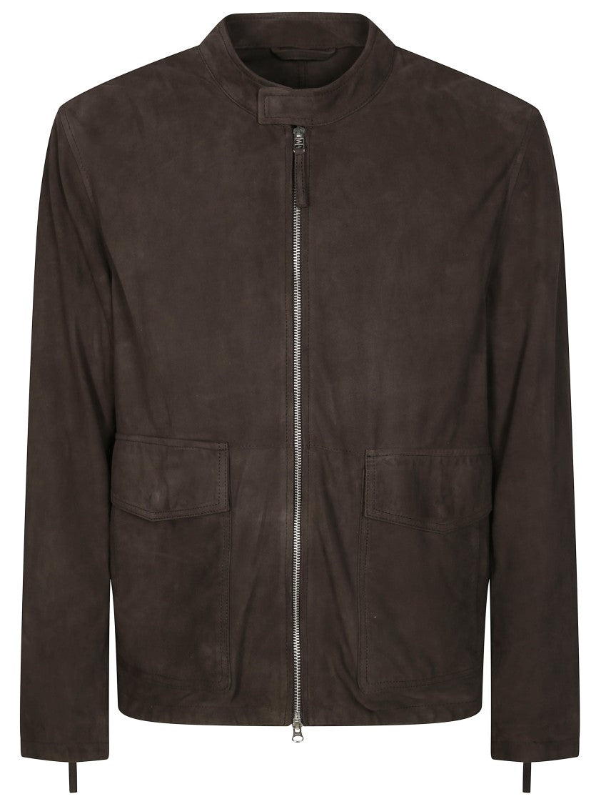 Paolo Pecora Brown Suede Bomber Jacket With Stand Collar